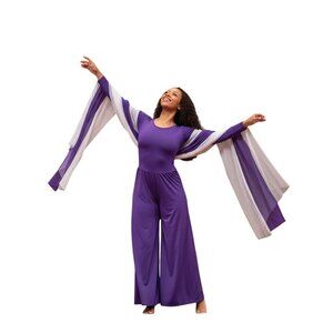Body Wrappers Praise Dance Jumpsuit Size M Palazzo Pants Worship Purple Zip Back